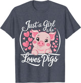 Funny Pig Lover & Owner Pig Lover Just A Girl Who Loves Pigs T-Shirt - Heather Blue