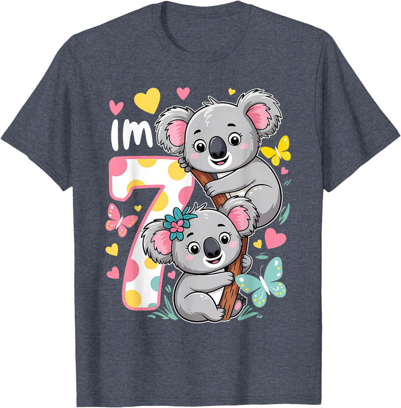 Koala Bear Lover Gift Co. Koala Bear 7th Birthday Girl 7 Year Old Birthday Cute Koalas T-Shirt - Heather Blue