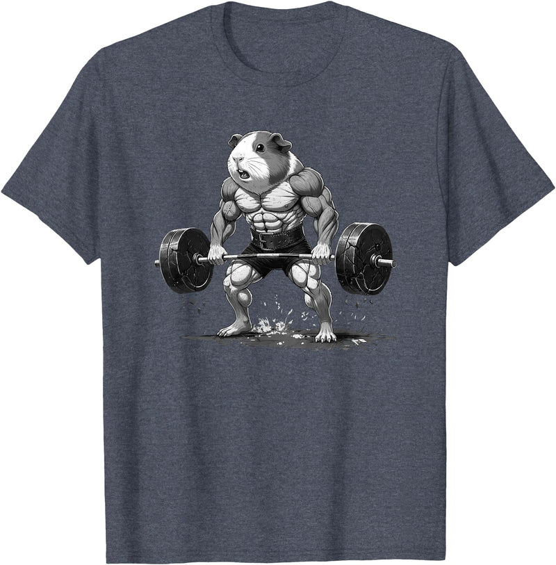 Strong Guinea Pig Lifting Fitness Workout Cool Muscular Guinea Pig Bodybuilder Fitness Power Gym T-Shirt - Heather Blue