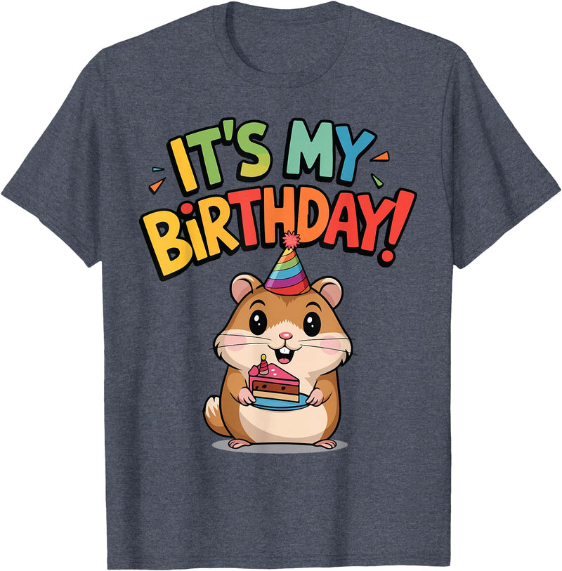 It's My Birthday Cute Hamster for Kid's Party Celebration T-Shirt - Heather Blue