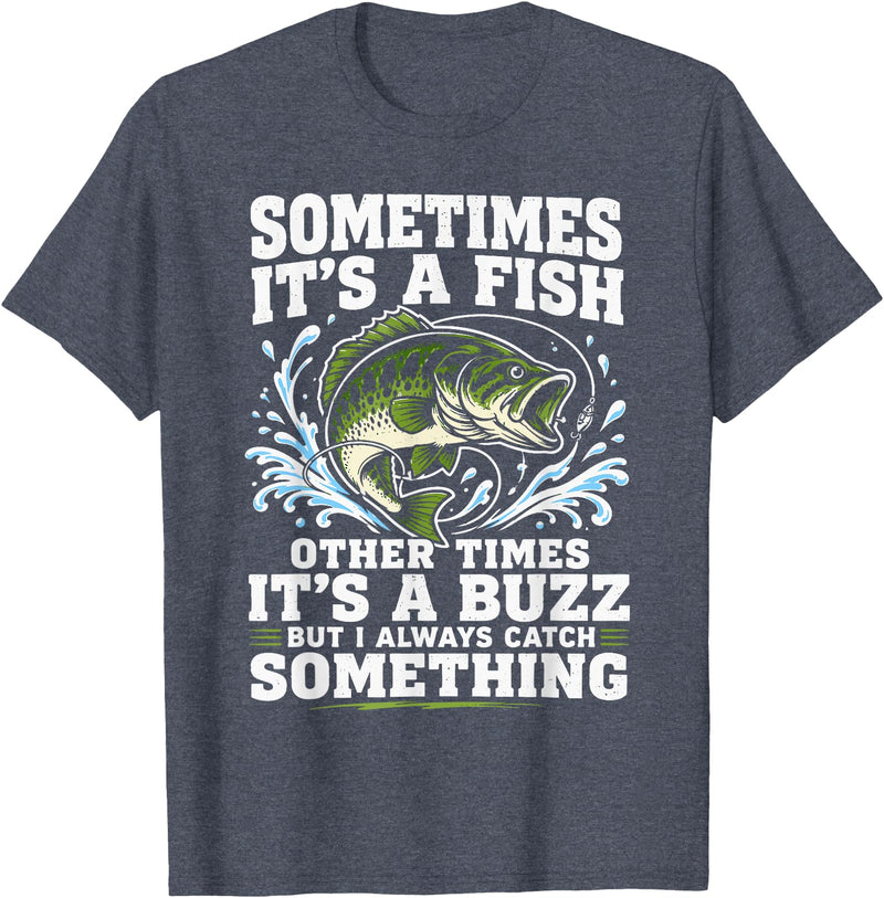 Fishing Graphic Tees Funny Bass Fishing Catch Quote T-Shirt - Heather Blue