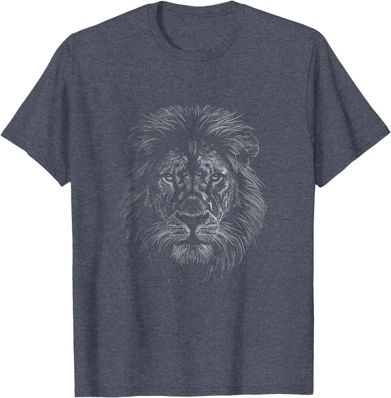 Lion Lover Theme Designs Lion Head Graphic Face Art Design T-Shirt - Heather Blue