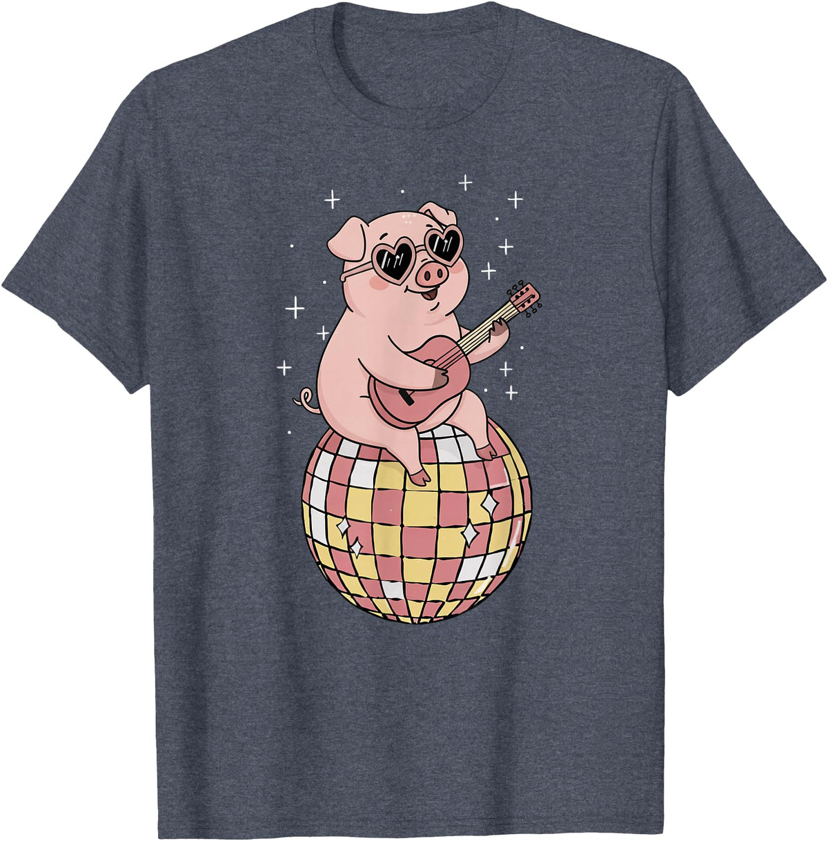 DiscoballAxis1 Funny Pig Disco Dancing Ball Groovy Retro 80s Costume T-Shirt - Heather Blue