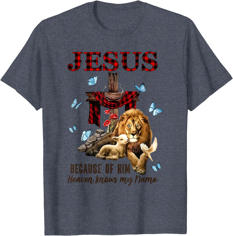 Unknow FAITH Jesus Lion Lamb Heaven Know My Name T-Shirt - Heather Blue