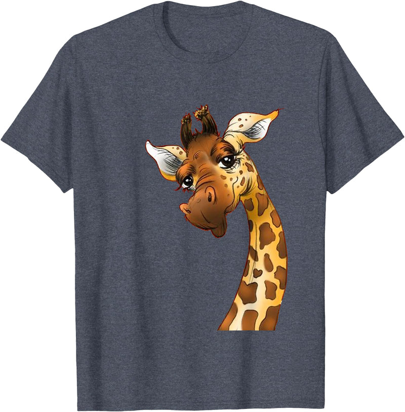 Funny giraffe t-shirt animal love zoo and safari Love giraffe Women wildlife giraffe Lovers tee for kids girl T-Shirt - Heather Blue