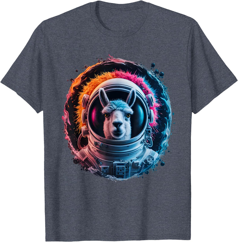 Click For Cool Space Animal Astronaut Designs Llama Men Woman Llama Colorful Space Astronaut Llama T-Shirt - Heather Blue