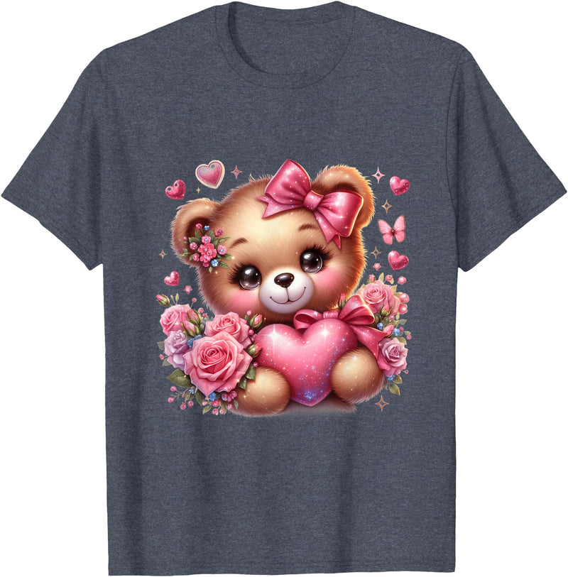 funny amazing valentine bear with heart T-Shirt - Heather Blue