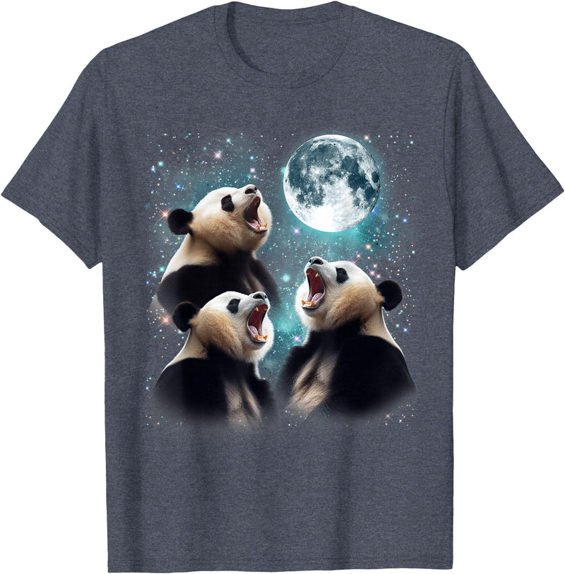 Funny Panda Bear Graphic Tees 3 Panda Moon Howling Panda Head Funny for Men, Women, Kid T-Shirt - Heather Blue