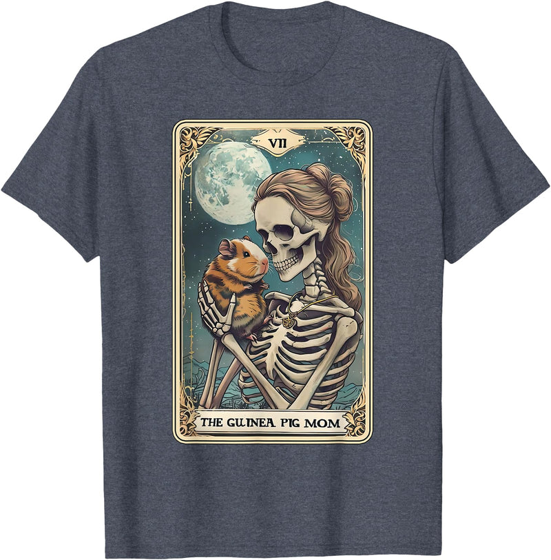 Guinea Pig Skeleton Mom Tarot Card Animal Lover Cute Guinea Pig Skeleton Mom Tarot Card Owner Pet Lover T-Shirt - Heather Blue