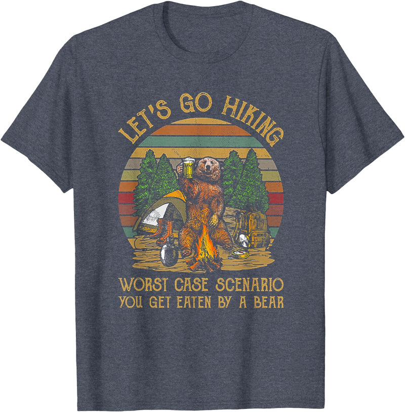 Let's Go Hiking Worst Case Scenario You Get Eaten By A Bear T-Shirt - Heather Blue