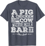 Awesome BBQ Gift A Pig A Chicken And A Cow Funny BBQ Shirt BBQ Joke T-Shirt - Heather Blue