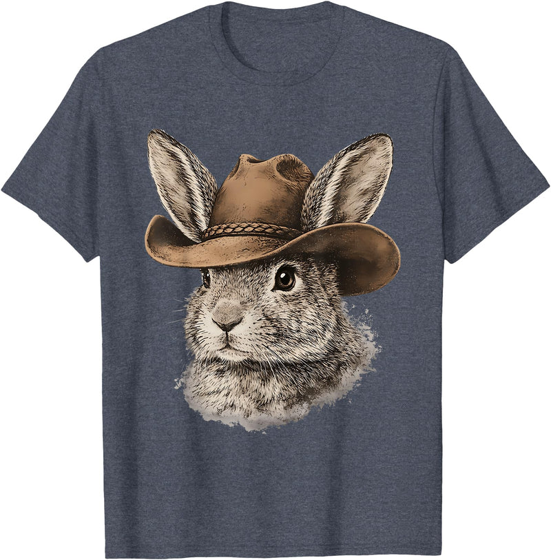 Happy Easter Y'all Rabbit Cowboy Hat Country Western Rodeo T-Shirt in Heather Blue