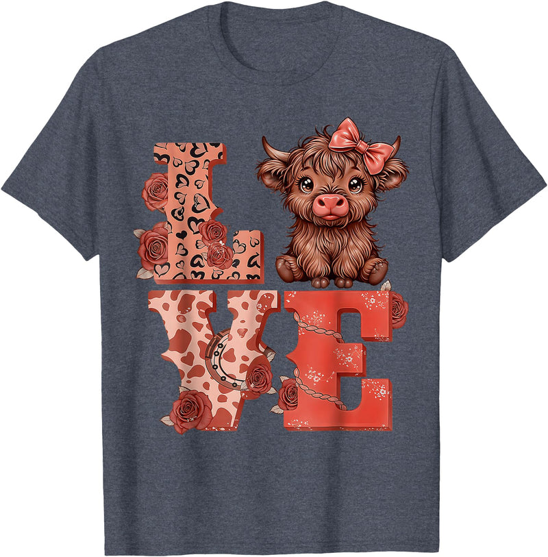 Love Highland Cow t -shir t Love Highland Cow Cute T-Shirt - Heather Blue