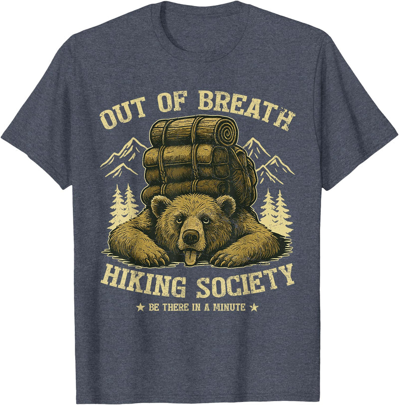Bear Camp Trekkers Funny Hiking Bear Out of Breath Joke T-Shirt - Heather Blue