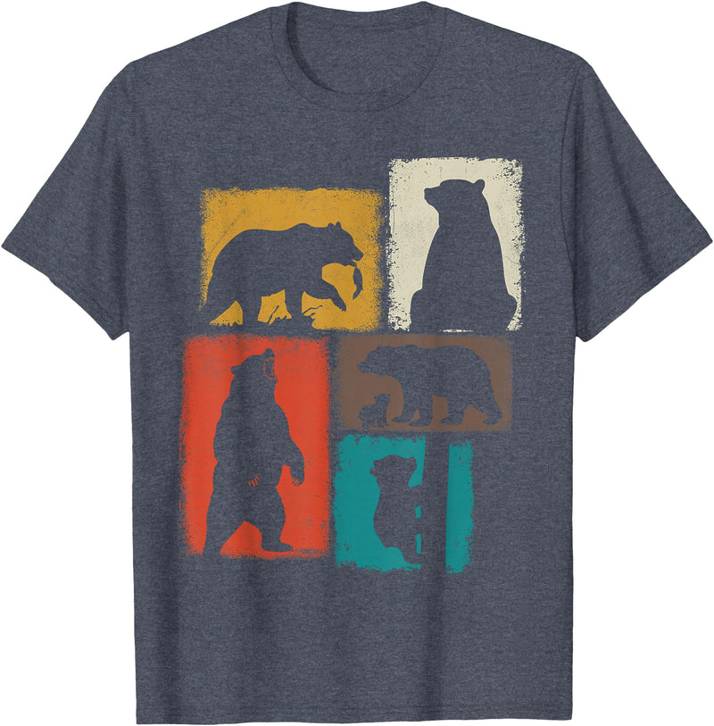 Bear Asymmetrical Collage Design Bear Vintage Collage Outdoorsman Wildlife Lover T-Shirt - Heather Blue