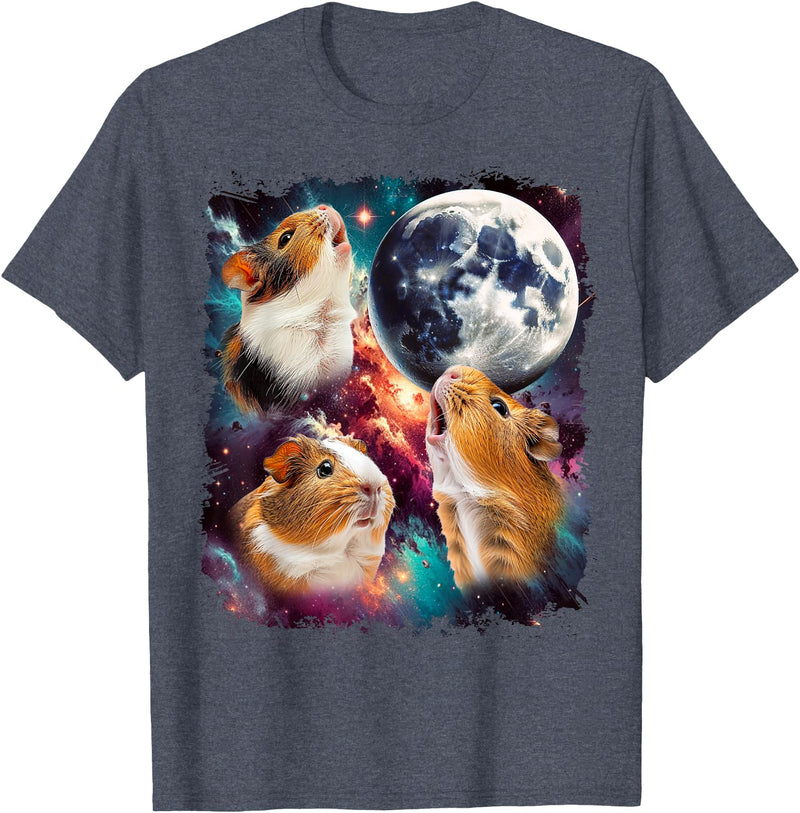 Magic Moon Three Guinea Pig Moon | 3 Guinea Pig Moon Funny Cursed Meme T-Shirt - Heather Blue