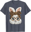 Happy Easter Funny Bunny Glasses Leopard Bandana Rabbit Face T-Shirt in Heather Blue