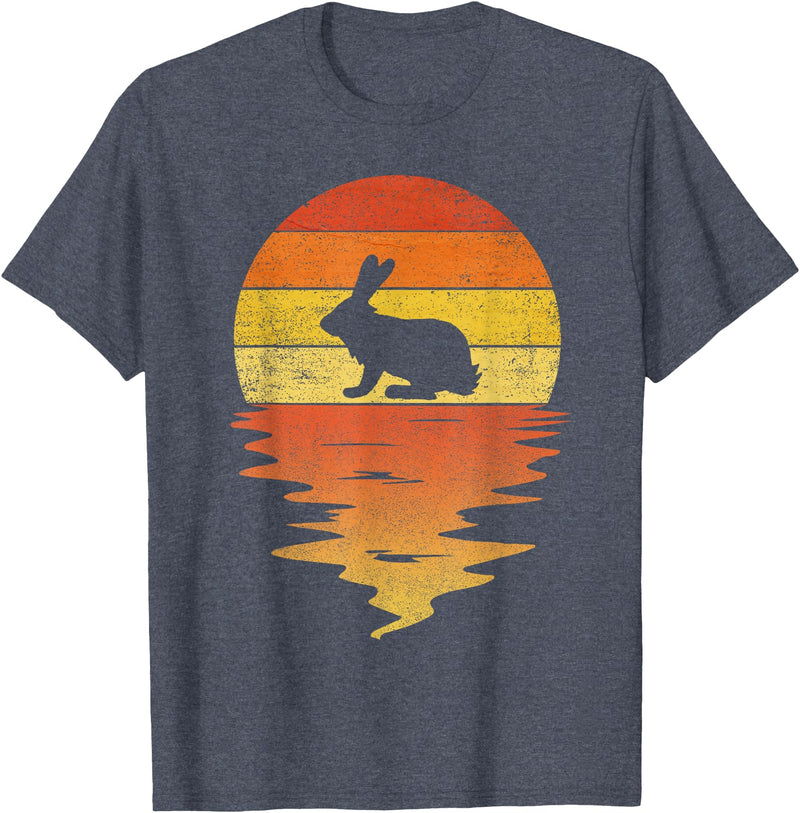 Bunny 70s Vintage Retro Sunset Rabbit T-Shirt in Heather Blue
