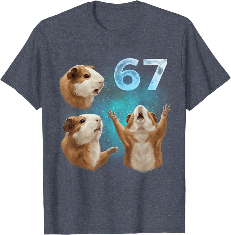 Guinea Pig 67 Meme Trending Vibe 67 Meme Guinea Pig Howling at The Moon Six Seven T-Shirt - Heather Blue