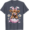 Funny Cow Easter Rabbit Cute Highland Cows Lover Easter Day T-Shirt - Heather Blue