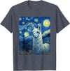 Llama Designs. Llama Alpaka Van Gogh Style Starry Night Funny Graphic T-Shirt - Heather Blue