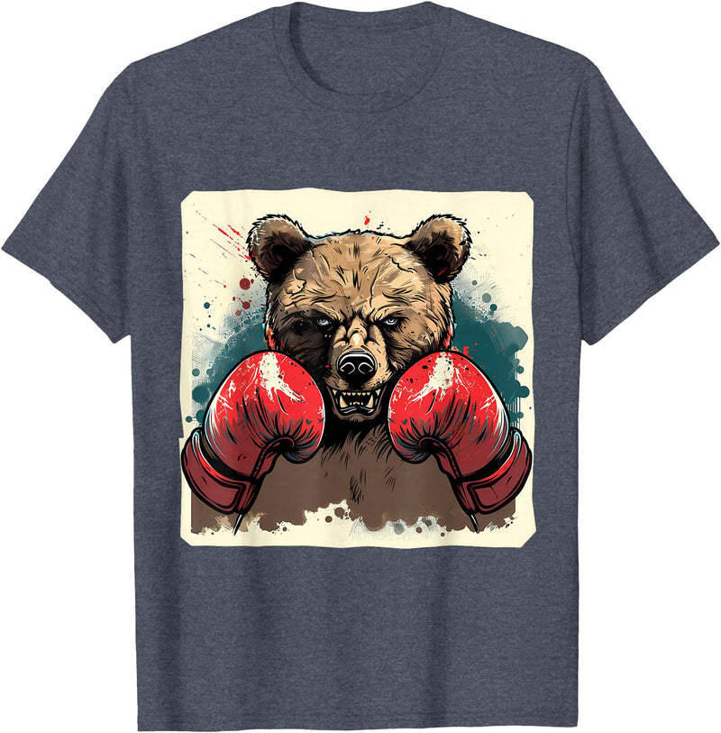 Funny Boxing Animals Boxer Bear With Boxing Gloves Kickboxing Funny Boxing T-Shirt - Heather Blue