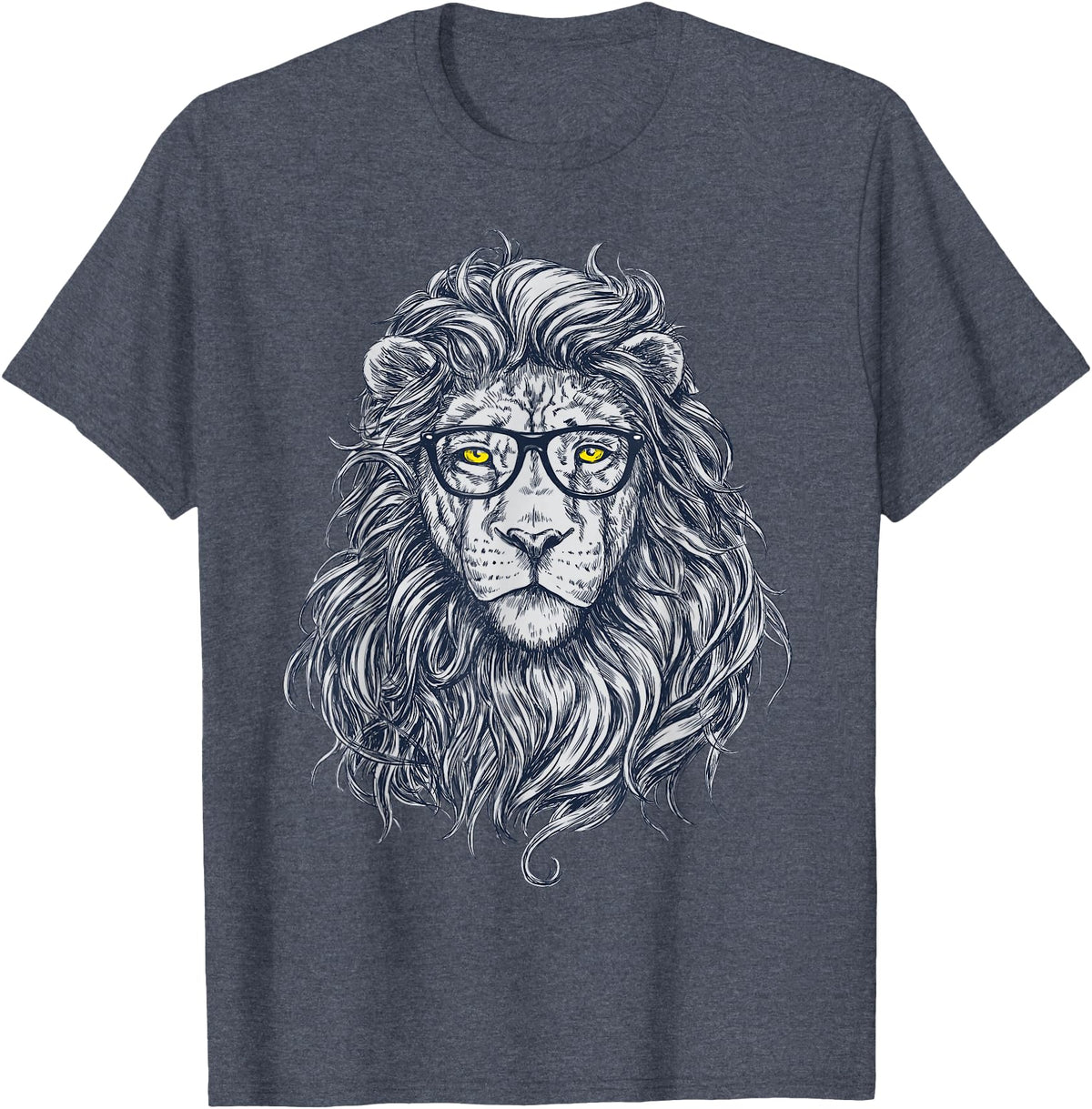 Wise Animal Cool Lion in Glasses Hipster Funny Nerd Humor T-Shirt - Heather Blue