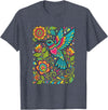 FolkFlight Design Co Bird Hummingbird Floral Folk-Art Colorful T-Shirt - Heather Blue