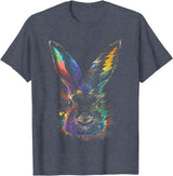 Rabbit Animal Art Colourful Artwork R T-Shirt in Heather Blue