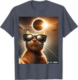 eclipse solar shirt 2024 eclipse funny cat shirt cat taking a selfie with solar 2024 eclipse wearing Glasses T-Shirt