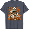 Halloween Pumpkin Ghost Autumn Leaves Graphic Cute Spooky Ghost Fall Halloween Coffee Latte Autumn Pumpkin T-Shirt - Heather