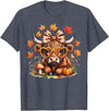 Fall Highland Cow Bow ThanksGiving Ades.shirt Fall Highland Cow Pumpkin Bow Thanksgiving Fall Girl Women T-Shirt - Heather