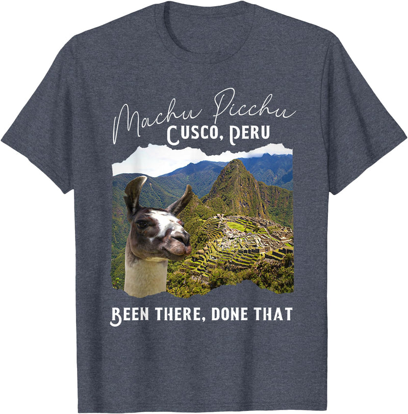 Machu Picchu Souvenir Llama Machu Picchu T-Shirt - Heather Blue