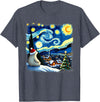 Van Gogh Polar Bear Xmas Tees Christmas Polar Bear Starry Night T-Shirt - Heather Blue