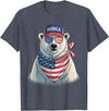 Retro Merica Polar Bear USA July Fourth Polar Bear 4th of July US American Flag Patriotic T-Shirt - Heather Blue