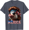 Funny Mullet Farm Pig Patriotic Pig Merica Mullet 4th of July And Father's Day Man Funny T-Shirt - Heather Blue
