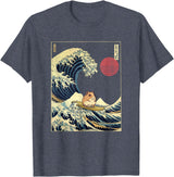 Hamster Kanagawa Wave Funny Surf Animal T-Shirt - Heather Blue