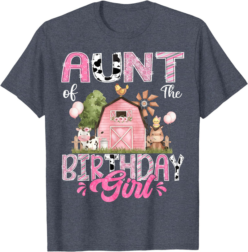 Famer Pink Cow Birthday Matching Tees Aunt Of The Birthday Girl 1St Birthday Pink Cow Farm T-Shirt - Heather Blue