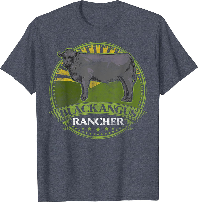 Black Angus Rancher Co. Black Angus Rancher Cow Meat Steak Cattle Bull Farmer Fun T-Shirt - Heather Blue