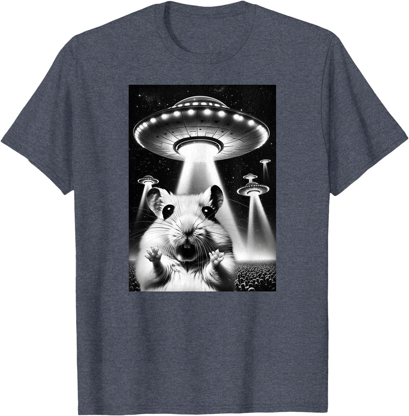 Hamster UFO | Funny Invasion Meme Alien Hamster UFO Selfie T-Shirt - Heather Blue