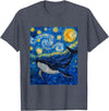 Whale Designs. Whale Fish Van Gogh Style Starry Night Sea Graphic T-Shirt - Heather Blue