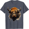 Safari Animal Art Buffalo Animal Print Portrait Bison Nature Artwork T-Shirt - Heather Blue