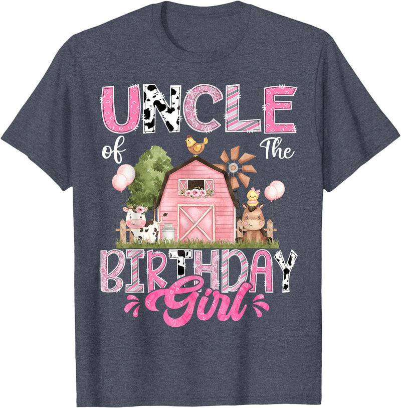Famer Pink Cow Birthday Matching Tees Uncle Of The Birthday Girl 1St Birthday Pink Cow Farm T-Shirt - Heather Blue