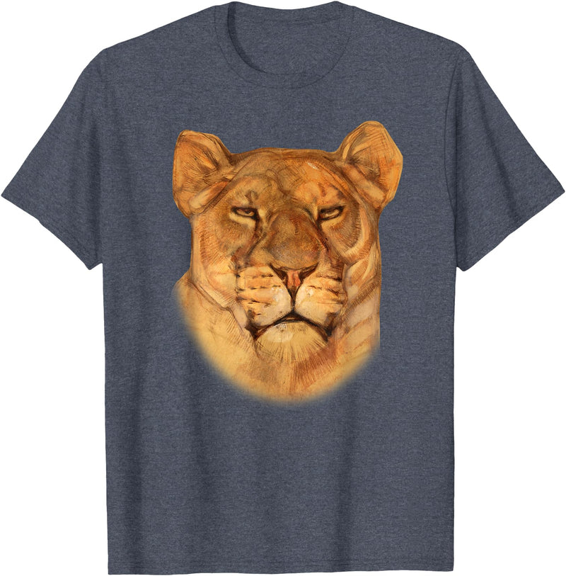 Lion T-shirt Lioness T-shirt Female Lion Face Shirt I love Lions Gift T-Shirt - Heather Blue