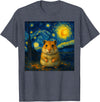 Hamster Starry Night Van Gogh Art for Men Women Kids T-Shirt - Heather Blue