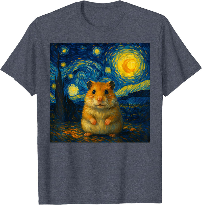 Hamster Starry Night Van Gogh Art for Men Women Kids T-Shirt - Heather Blue