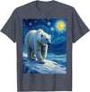Polar Bear Van Gogh's Starry Night Wildlife Art Van Gogh's Starry Night Polar Bear Ice Bear Animal Lovers T-Shirt - Heather Blue
