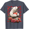 Romantic Animals Valentine’s Day Presents Cute Polar Bear with Red Roses Hearts Valentine’s Day Animal T-Shirt - Heather Blue