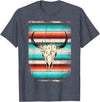 Funny Serape Cow BOHO designs Funny Serape Cow BOHO print Flower Rustic Turquoise T-Shirt - Heather Blue