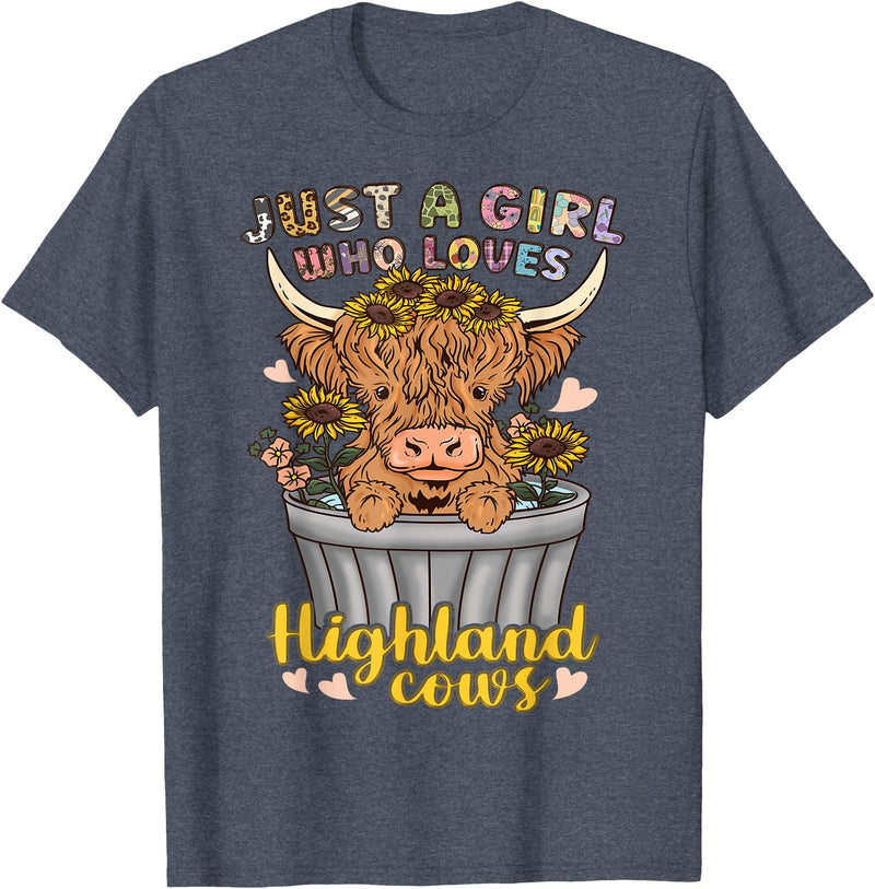 Highland Cow Lover Co. Highland Cow Scottish Just a Girl Who Loves Highland Cows T-Shirt - Heather Blue